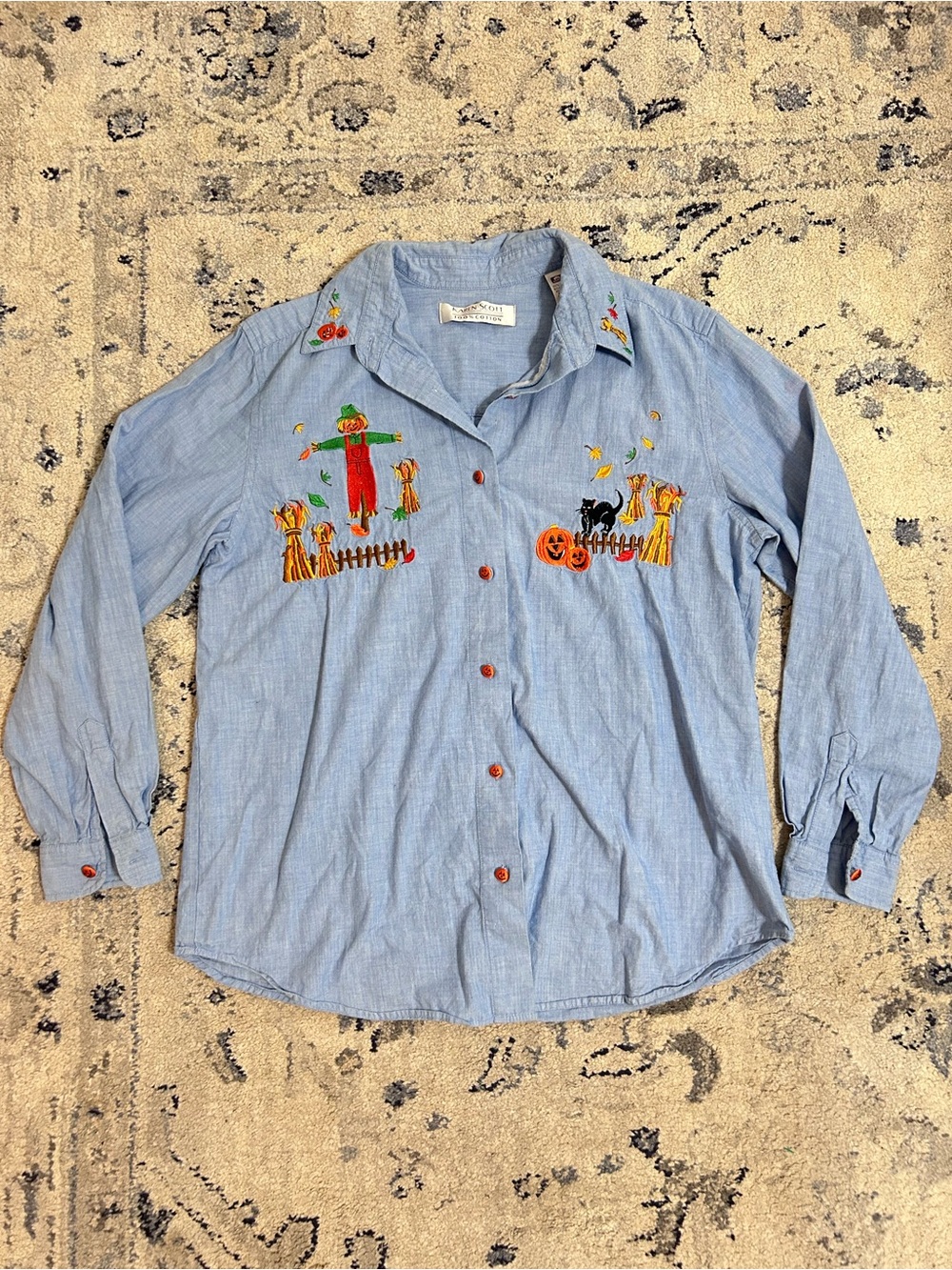 Festive Embroidered Halloween Button-Up Shirt Karen Scott